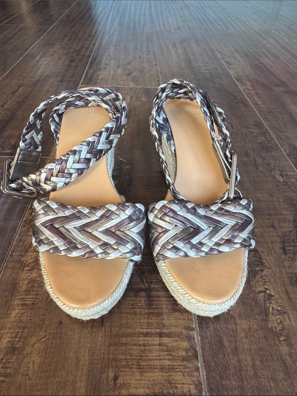 Hermes Metallic Braided Espadrille Sandals - Silver/Brown - Size 37